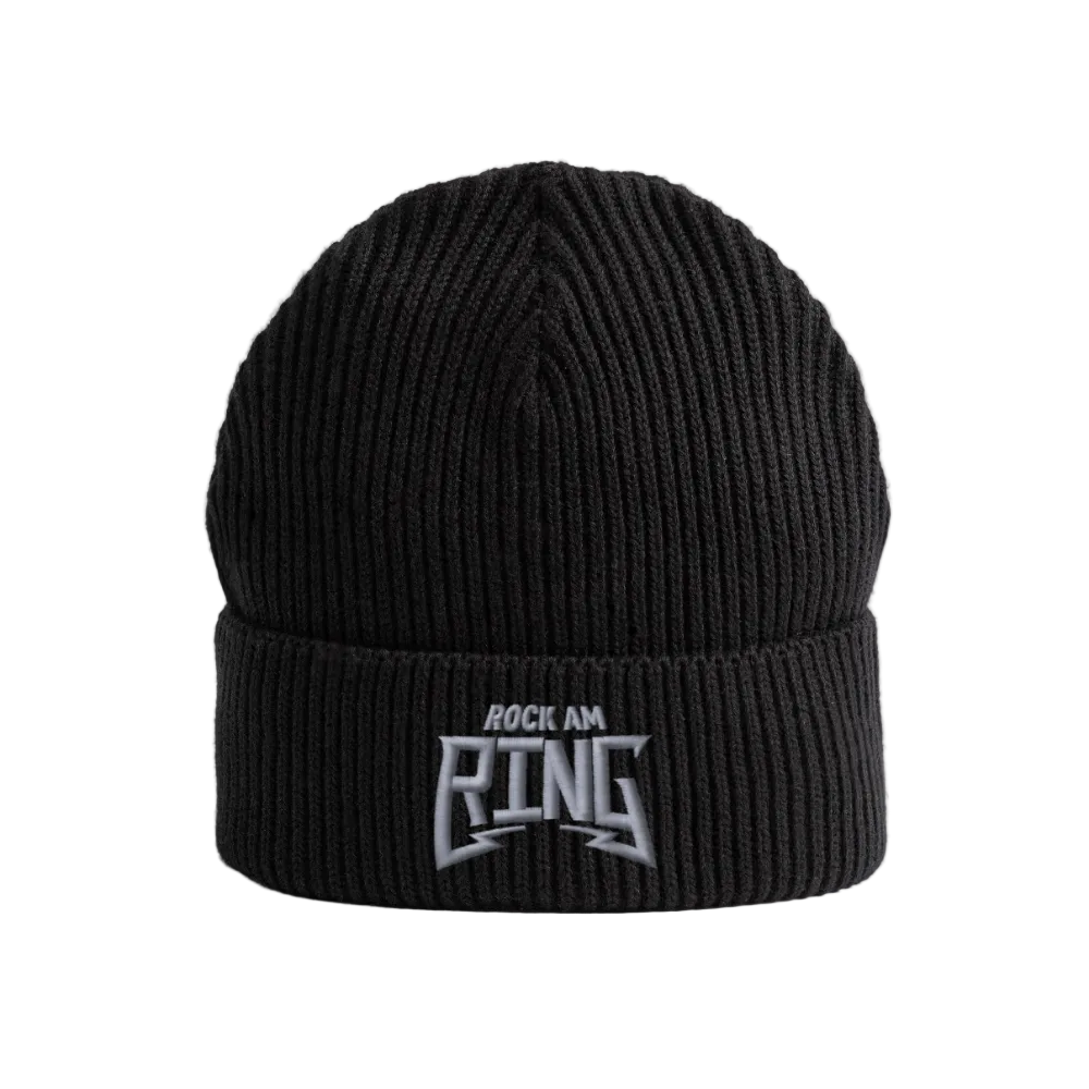 Essential Strickbeanie - weißer Stick - Schwarz