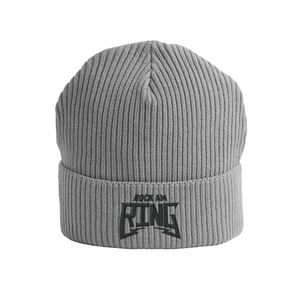 Essential Strickbeanie - schwarzer Stick - Hellgrau marmoriert