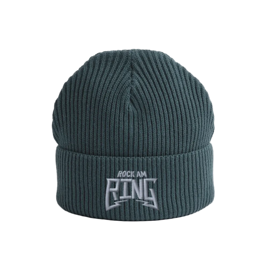 Essential Strickbeanie - weißer Stick - Dunkles Petrol