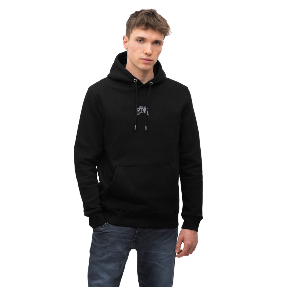 Essential Unisex Organic Hoodie - mit weißem Stick - Schwarz